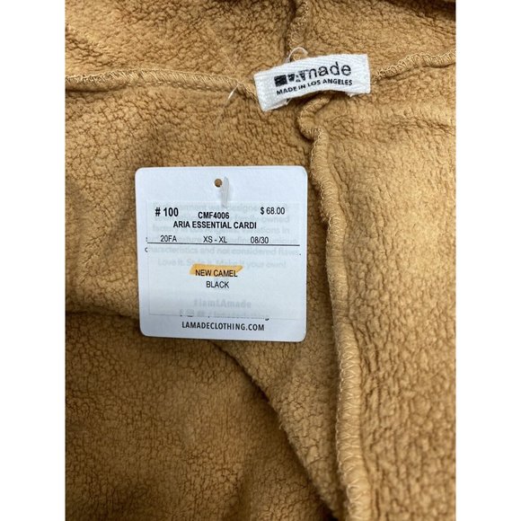 LA Made Aria Essential Cardigan Open Front Fleece Lined Camel Size Small NWT - Picture 4 of 6